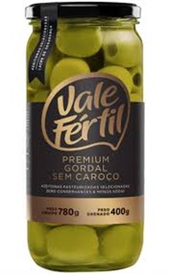 Azeitona Verde Gordal Premium sem Caroço Vale Fértil Vidro Unidade 400g