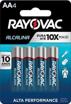  Pilha Alcalina Rayovac AA4 L4p3 MEDIA 18 Cartela 4 Sm-72 4un