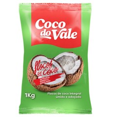 Coco Ralado Flocos Úmido Adoçado Coco do Vale Unidade 1kg